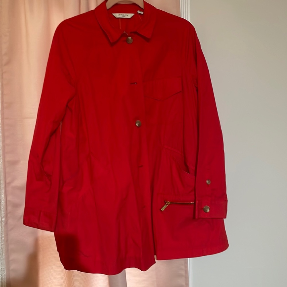 RED LIZ CLAIBORNE BUTTON TOPCOAT OVERCOAT TRENCH JACKET